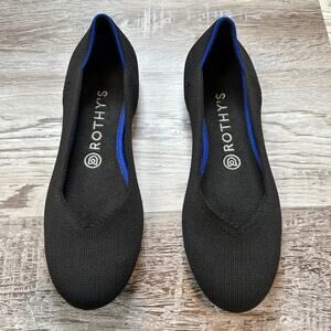 Rothy’s Black Knit Point Flats with Blue Trim | Washable Eco Shoes Size 8